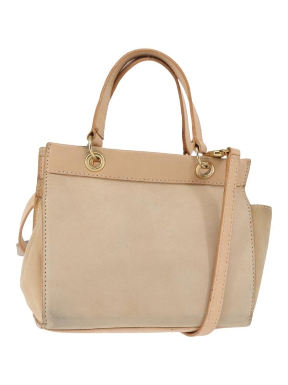 CELINE Shoulder Bag Suede Leather 2way Beige Gold